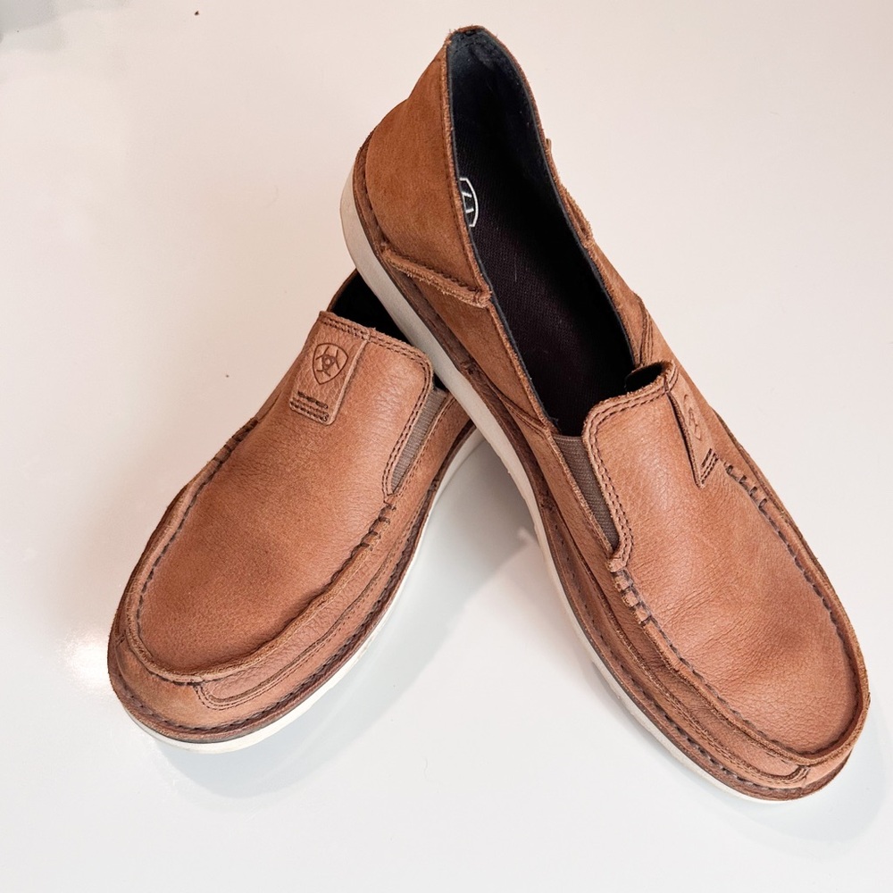 Ariat Mens Cruiser Slip-On Shoes Moc Toe Distressed Suede Leather Brown Size 12